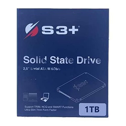 S3+ Full Capacity SSD 1TB SATA III Serie PRO | Disco SSD de 2,5" de 6 GBit/s | Disco de estado sólido interno SATA para PC y portátiles de la casa y la oficina | Lectura hasta 550 MB/s