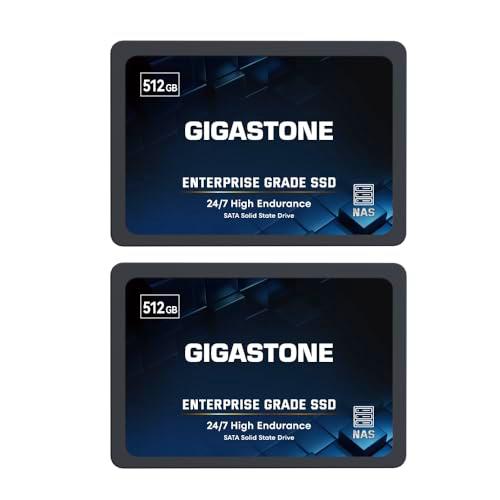 Gigastone Enterprise SSD 512GB NAS SSD caché (Paquete de 2) TLC 24/7 elevadas Resistencia empresarial Servidor centros de Datos Raid Almacenamiento Conectado a la Red 2.5" SATA Interna Disco Duro ssd