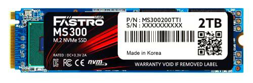 Mega Fastro SSD 2TB MS300 Series PCI-Express NVMe Interno hasta 7.000 MB/s de Lectura 6.000 MB/s de Escritura